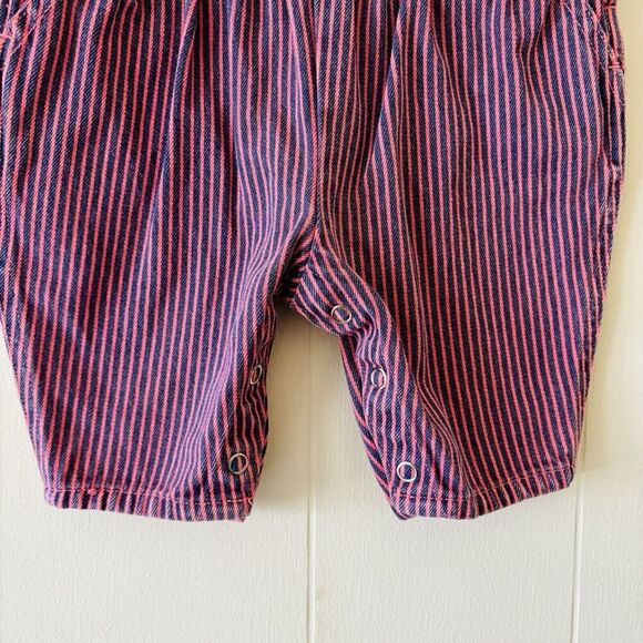 Vtg Oshkosh B'Gosh Kids Denim Bib Overalls Pink Hickory Pin Striped 0-3 Month - Picture 3 of 6